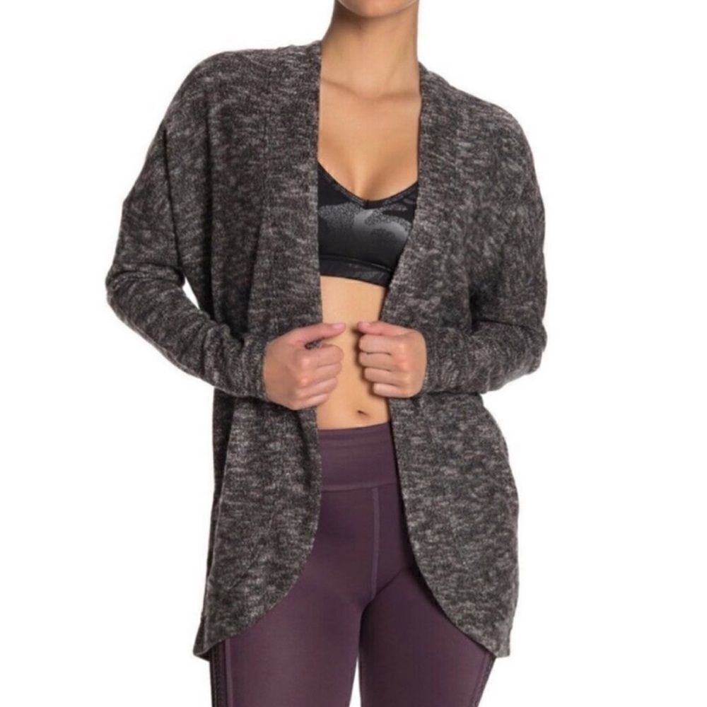 Z by Zella open front cardigan sweat shirt pockets marled black white grey gray